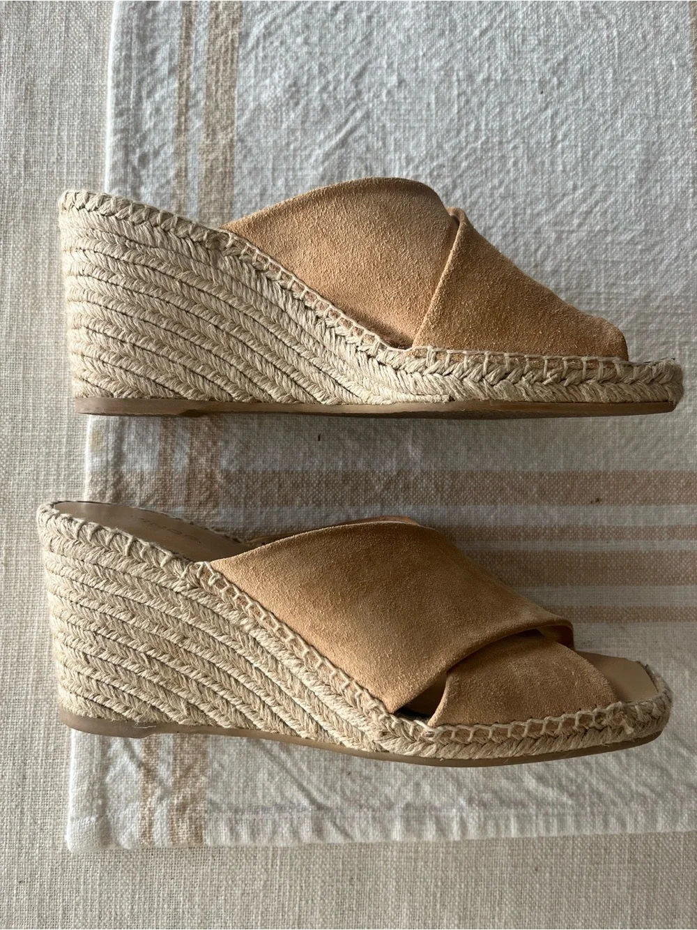 Vince Tan Suede Crisscross Slide Mules